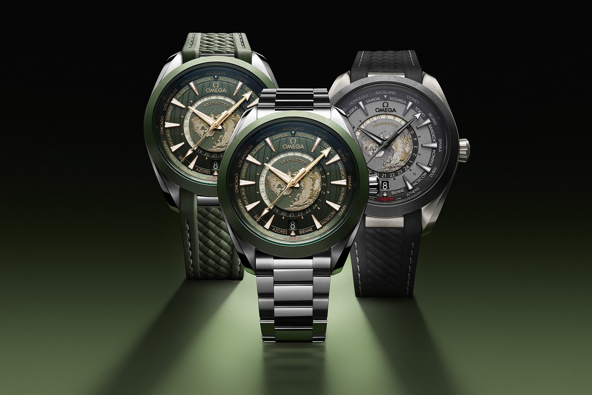 為世界計時的嶄新利器：歐米茄海馬Aqua Terra 世界時區腕錶推出三個全新款式 